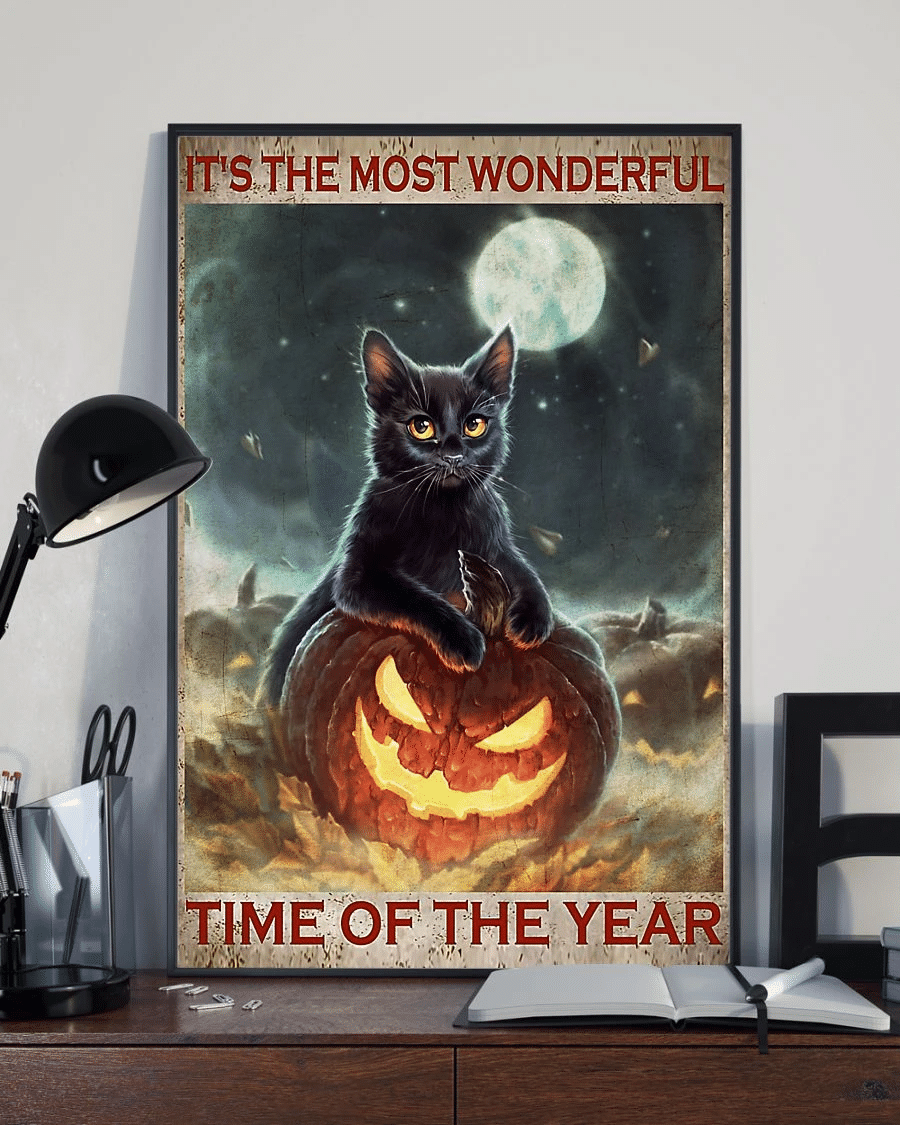 Black Cat Pumpkin Poster Canvas – The Most Wonderful Time Of The Year Halloween Vintage Home Decor Wall Art Evg80356