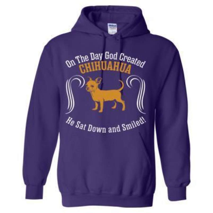 AGR On Day God Created Chihuahua Dog Sat Down Smiled – Heavy Blend™ Hooded Sweatshirt