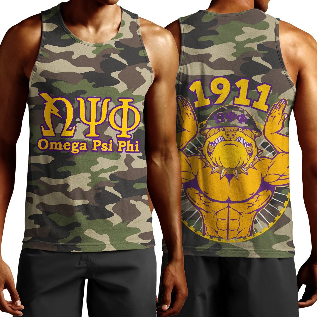 Wonderprint Tank Top Omega Psi Phi Bulldog Military Men Tank Top