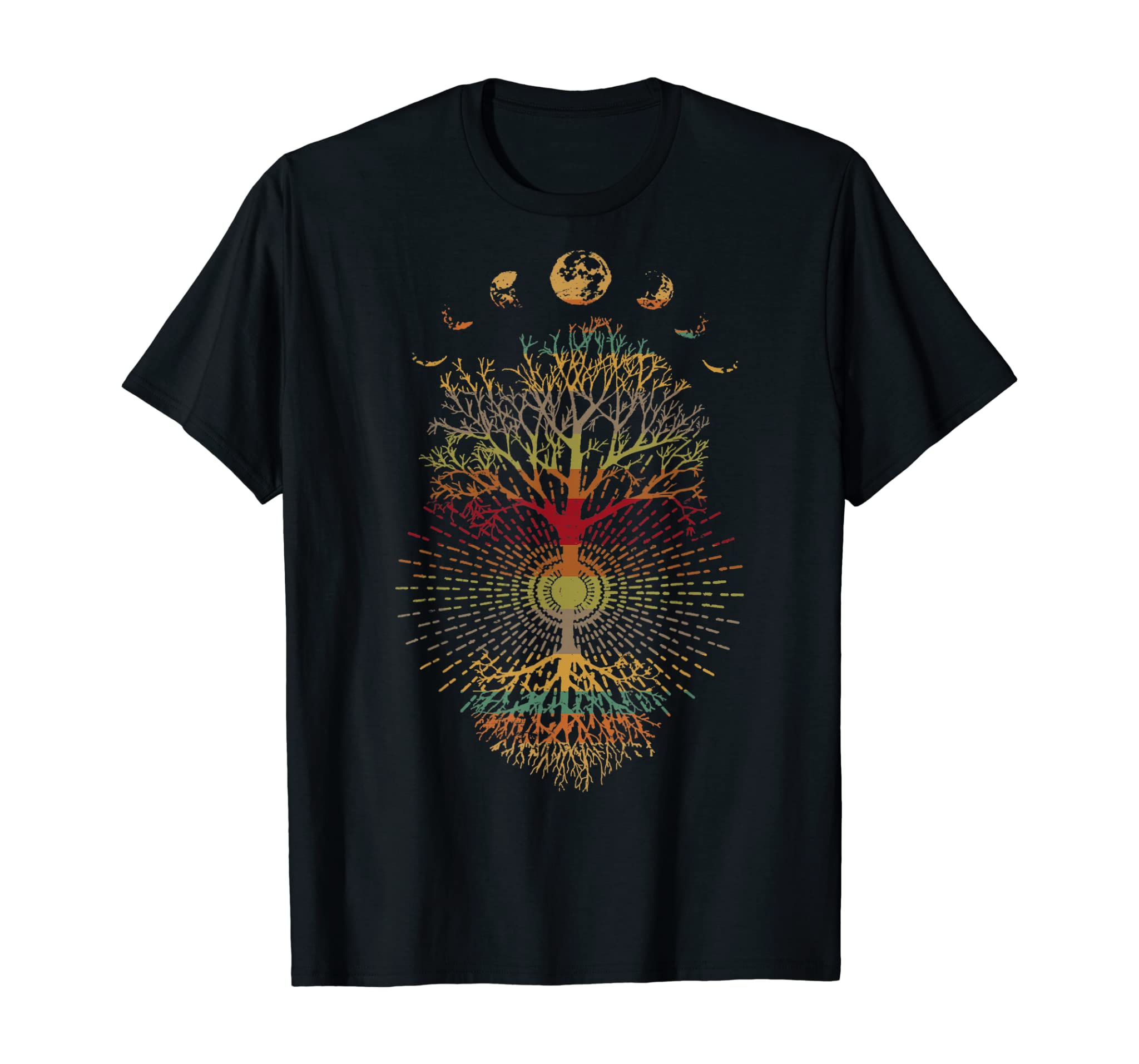 Phases Of The Moon Retro 60’S 70’S Vibe Tree Of Life T-Shirt