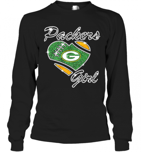 Diamond Heart Green Bay Packers Girl Long Sleeve T-Shirt