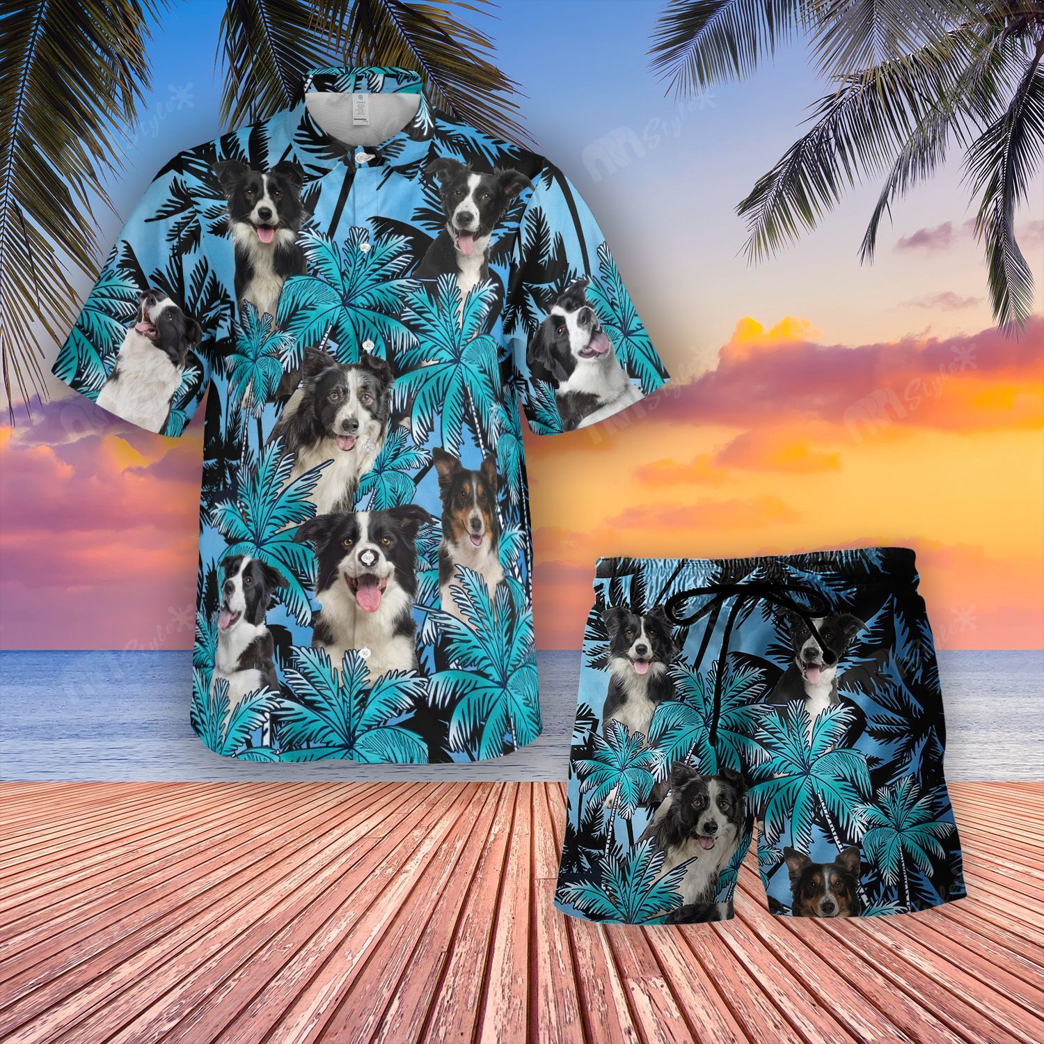 Hawaiian Shirt Short Border Collie Leaves Tropical Ha91456