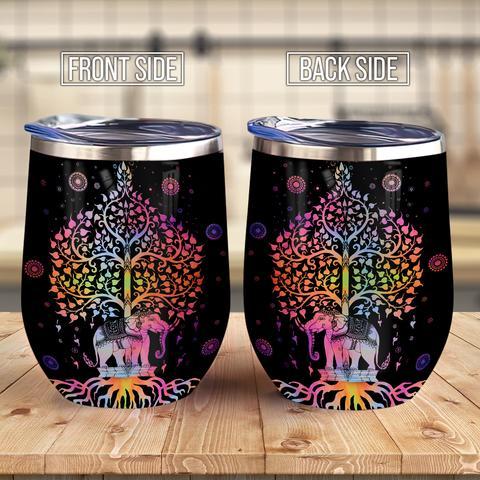 Tie Dye Hippie Elephant Tree Of Life Wine Tumbler Hippie Tree Of Life Gift Wine Tumbler Personalized Tumblers Mug Custom Wine Tumbler Gift Idea