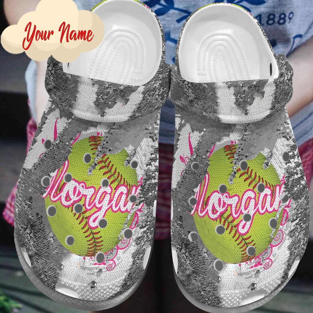 Softball Personalize Clog, Custom Name, Text, Fashion Style For Women, Men, Kid, Print 3D Softball Girl