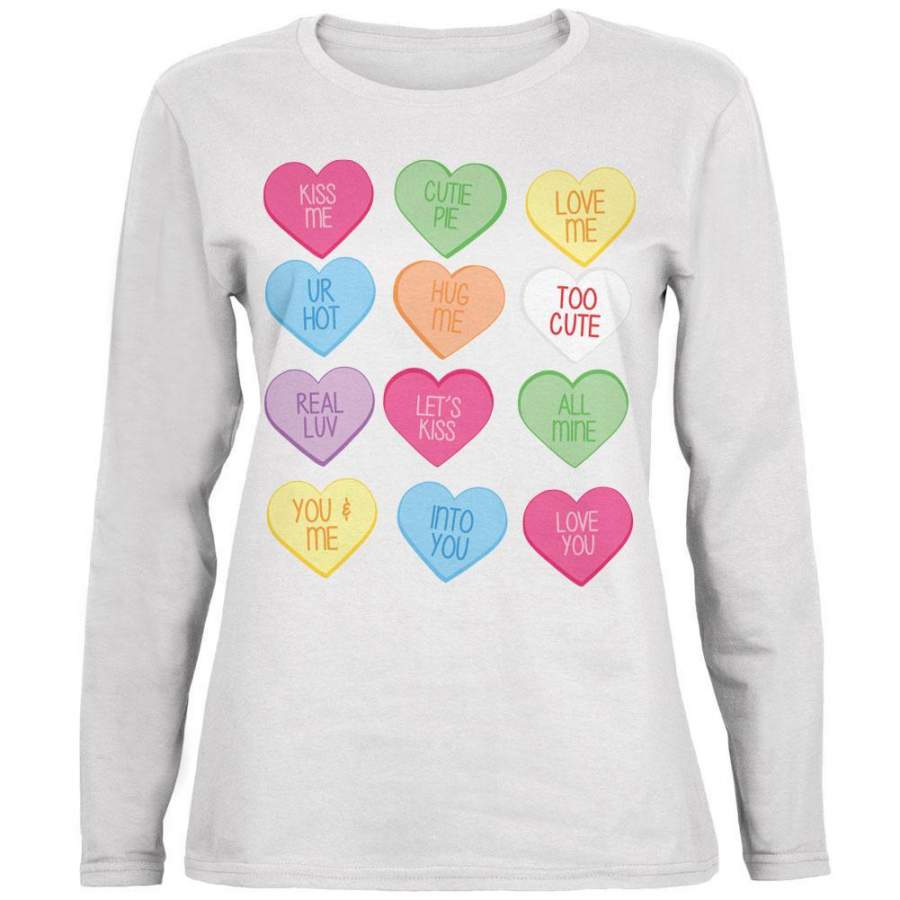 Valentine’s Day Candy Hearts White Womens Long Sleeve T-Shirt