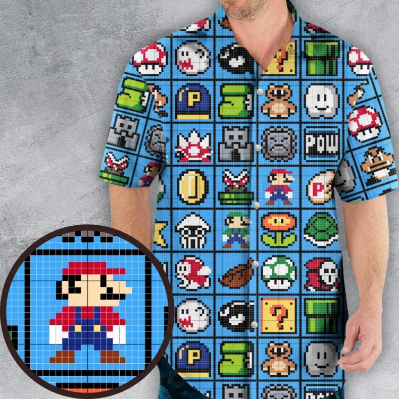 Mario Pixel Super Mario Pattern Hawaiian Shirt