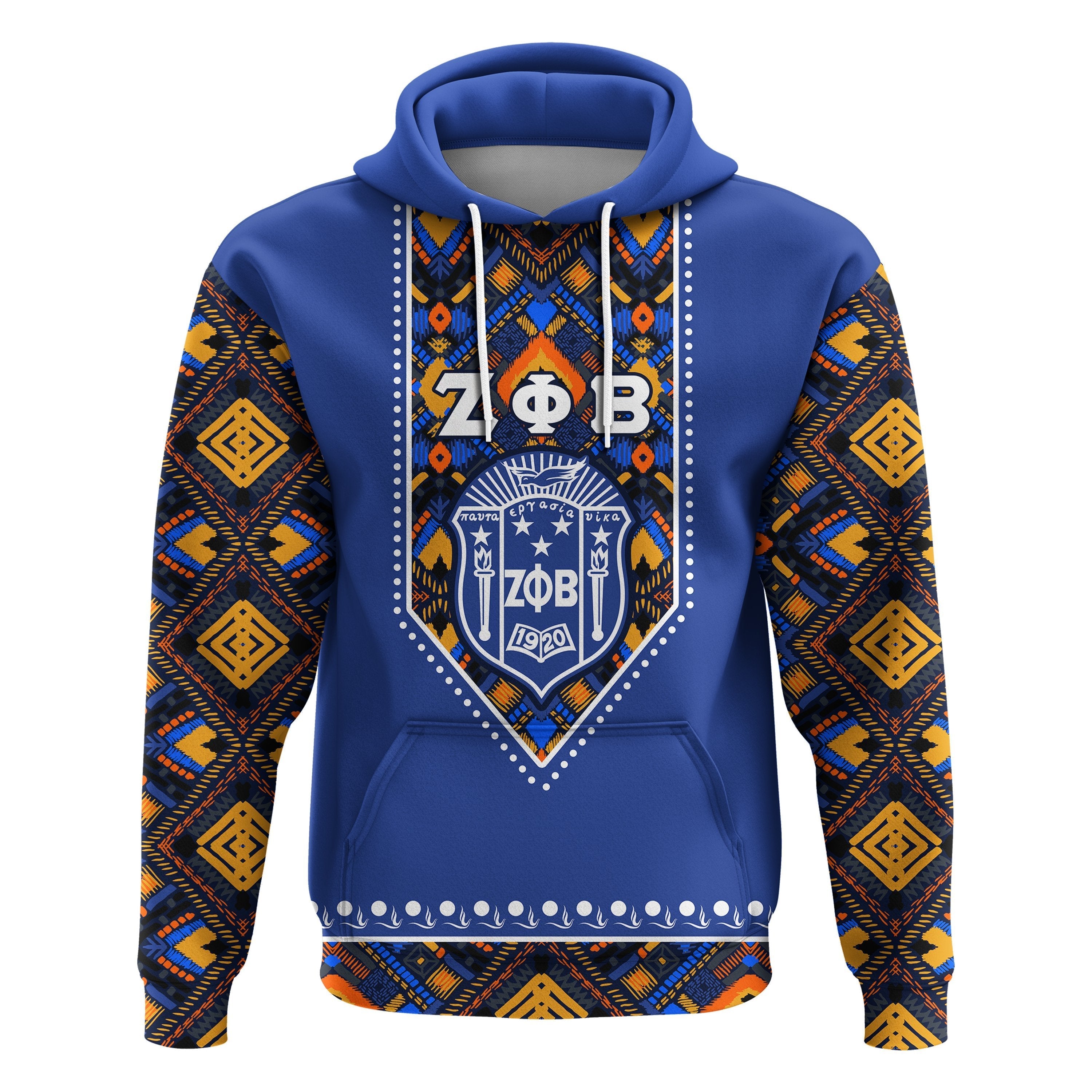 Wonderprint Hoodie – Zeta Phi Beta African Pattern – Royal Blue Lt16