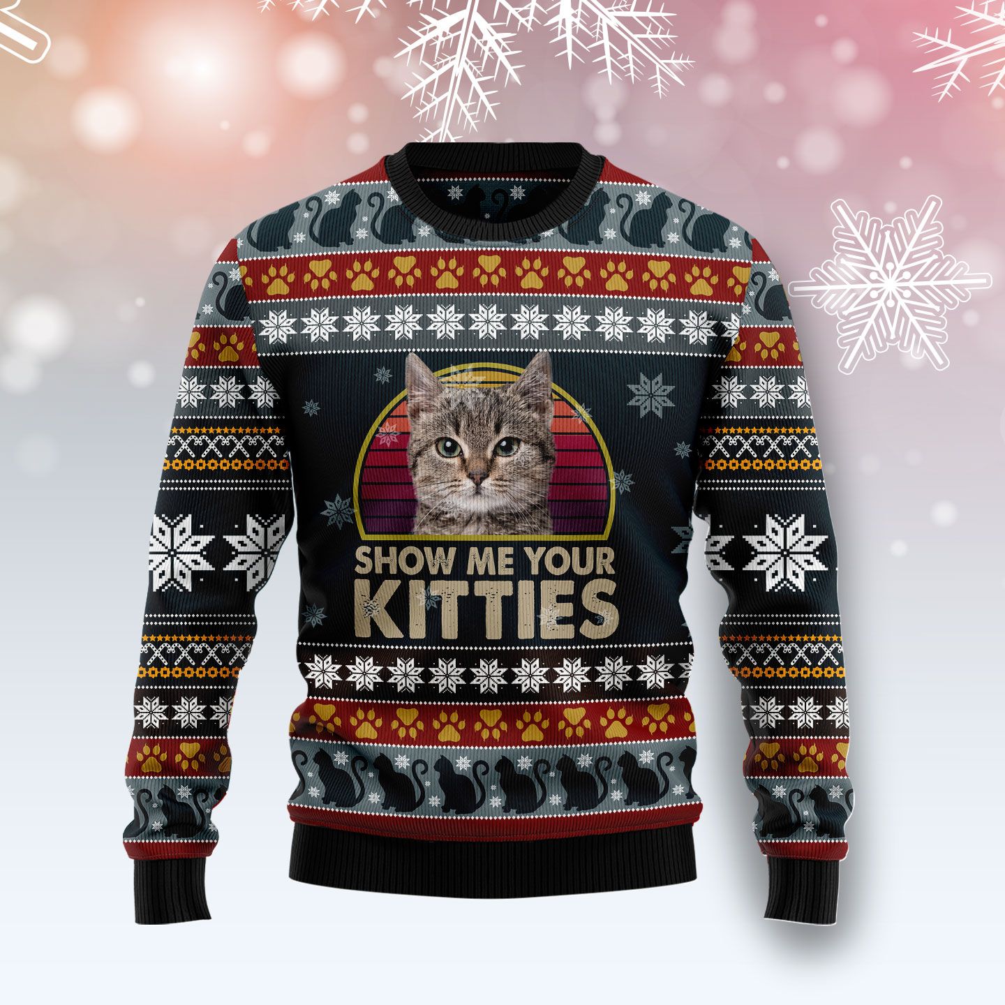 Cat Show Me Your Kitties Ugly Christmas Sweater | For Men & Women | Adult | Us5822