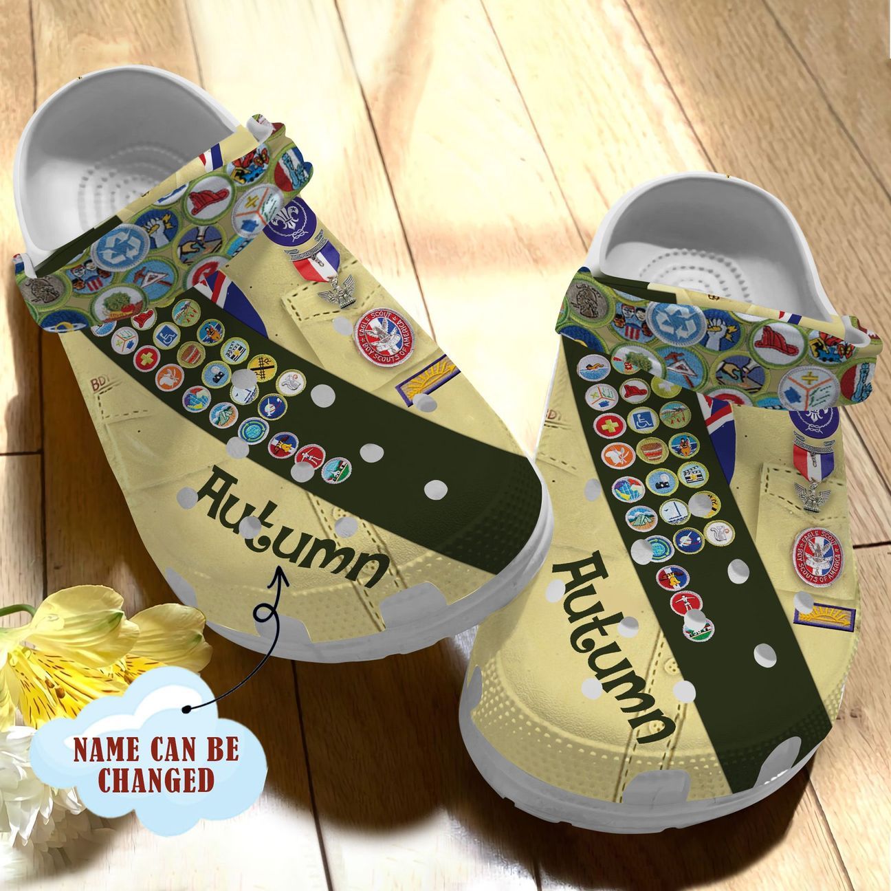 Scouting Personalized Personalize Clog, Custom Name, Text, Fashion Style For Women, Men, Kid, Print 3D Merit Badges