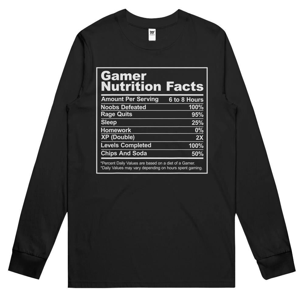 Nutritional Facts Shirt, Gamer Nutrition Facts Shirt, Gamer Nutritional Facts Long Sleeve T Shirts – Funny Gamer Video Game Long Sleeve T Shirts