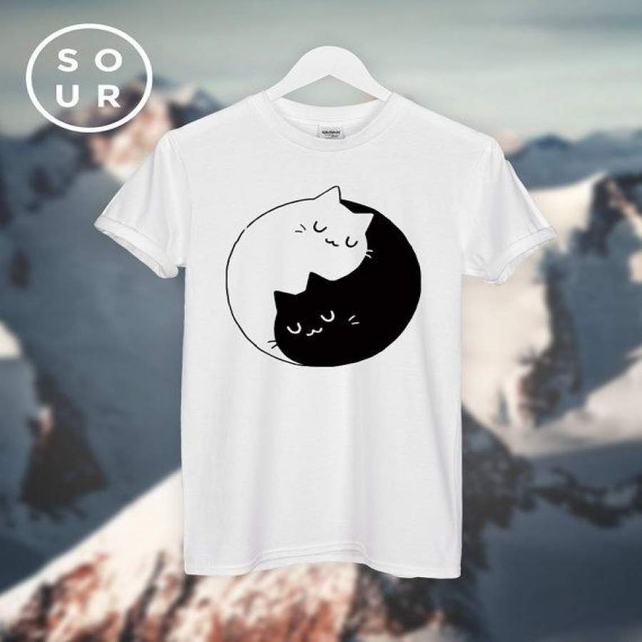 Yin Yang Cats Kittens Fashion Hipster Unisex T-Shirt More Size And Colors-A814