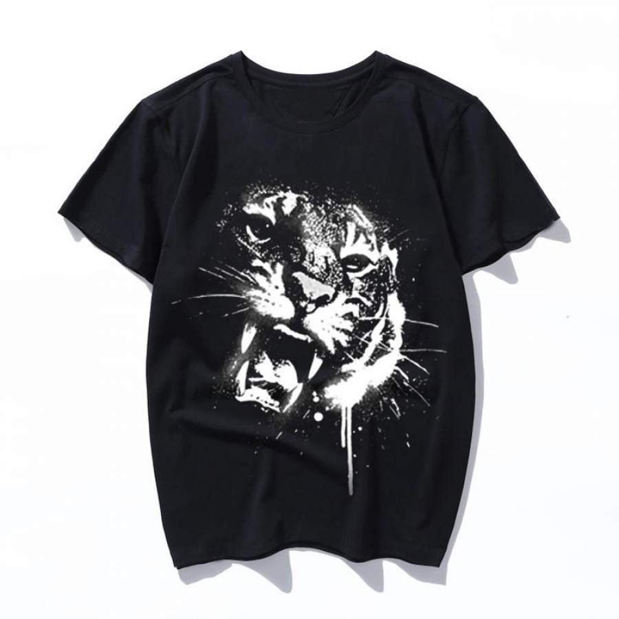 white tiger T-Shirt Summer Men T Shirt Funny Print Boy Black Tops Women Casual Tees Short Sleeves