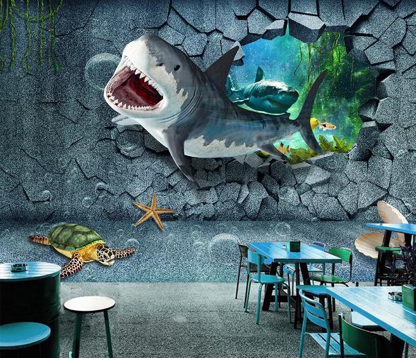 3D Shark Wall Mural Wallpaperpe 432