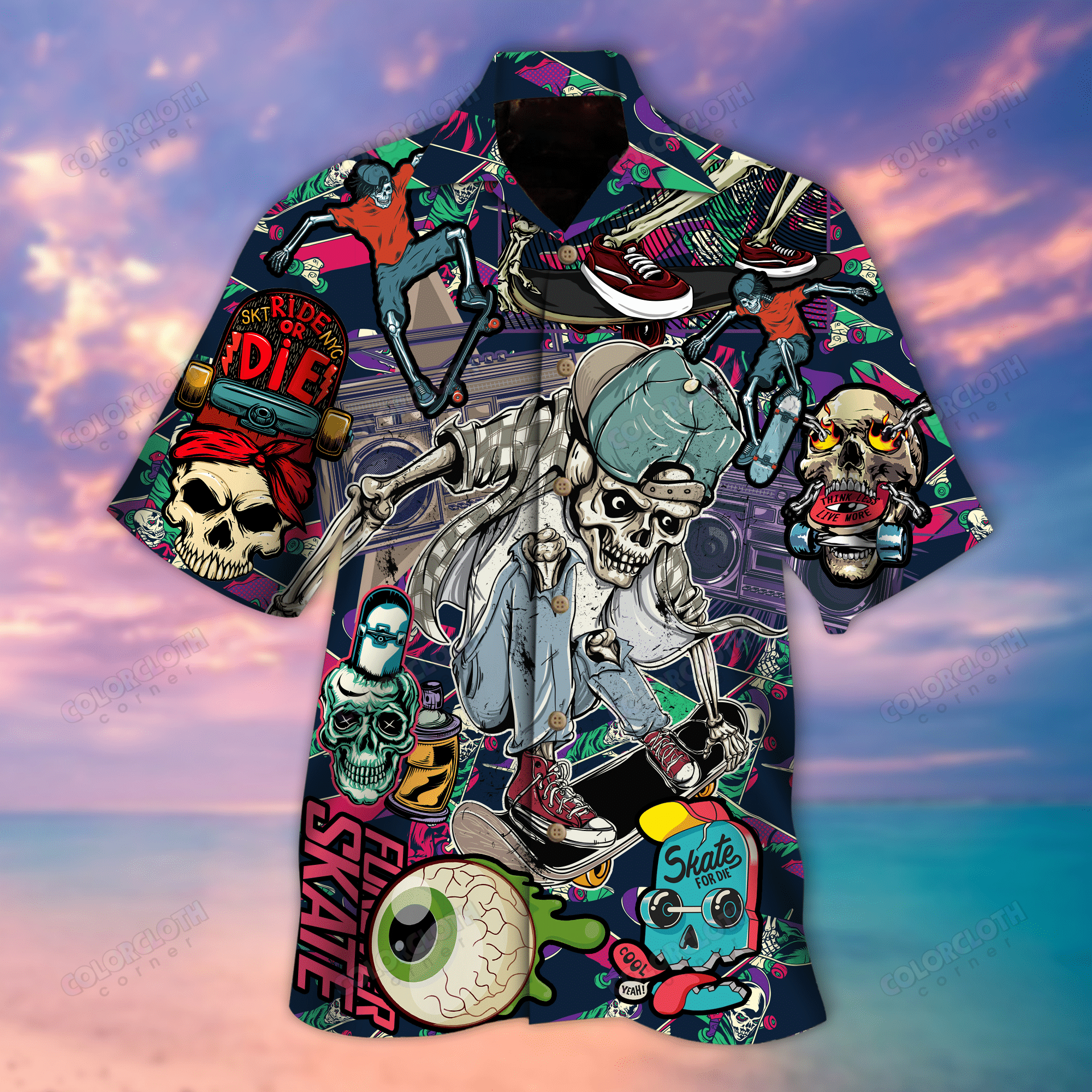 Time To Ride Skull Skateboarding Unisex Hawaii Shirt Re Ha64070