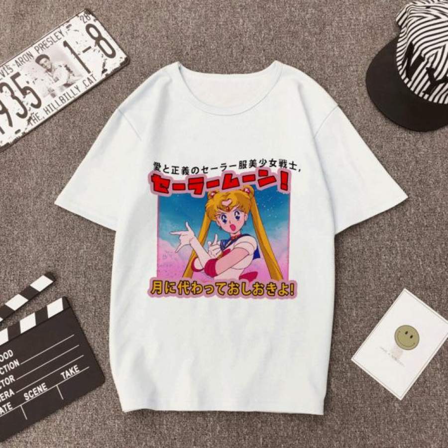 Sailor Moon T-Shirt Clothes Cat Anime Graphic Women’s – Micalshop