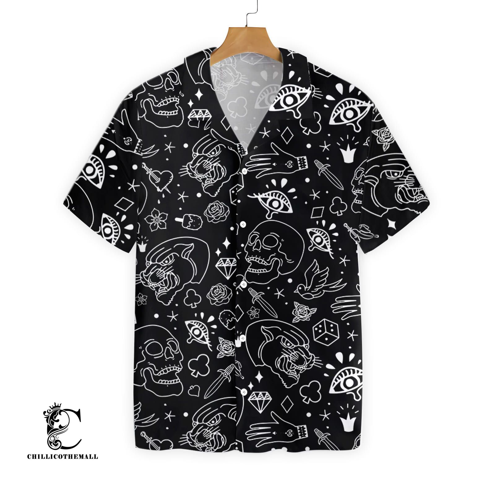 American Traditional Flash Tattoo Skull Ez22 2610 Hawaiian Shirt