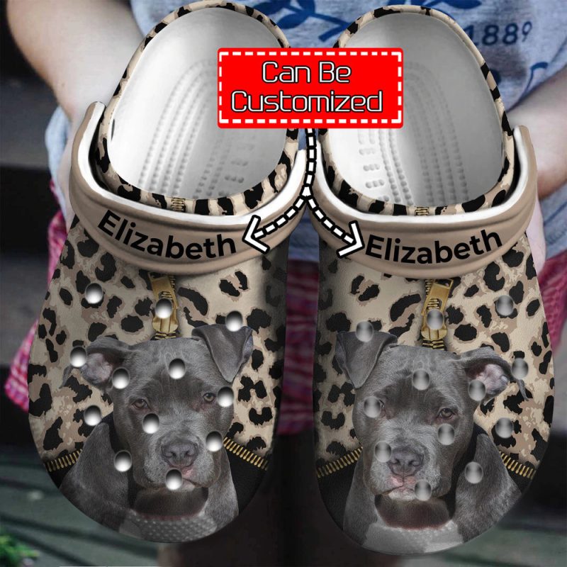 Dog – Personalized Pitbull Leopard Pattern Clog Shoes For Men And Women