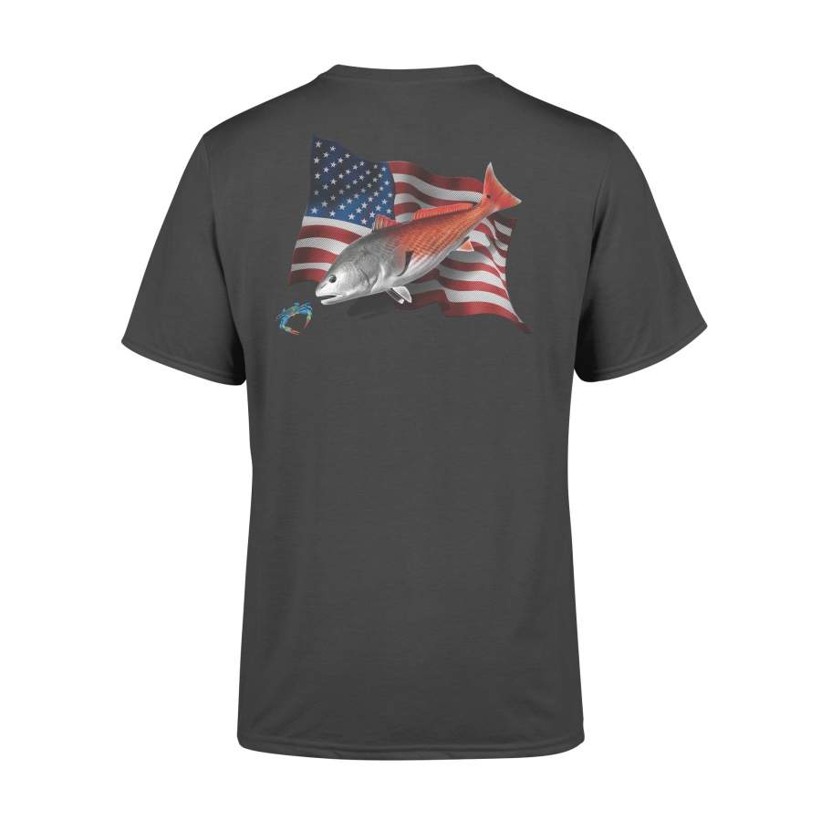 Redfish Puppy Drum American Flag – Fisherman Clothes – T-shirt – NQS116