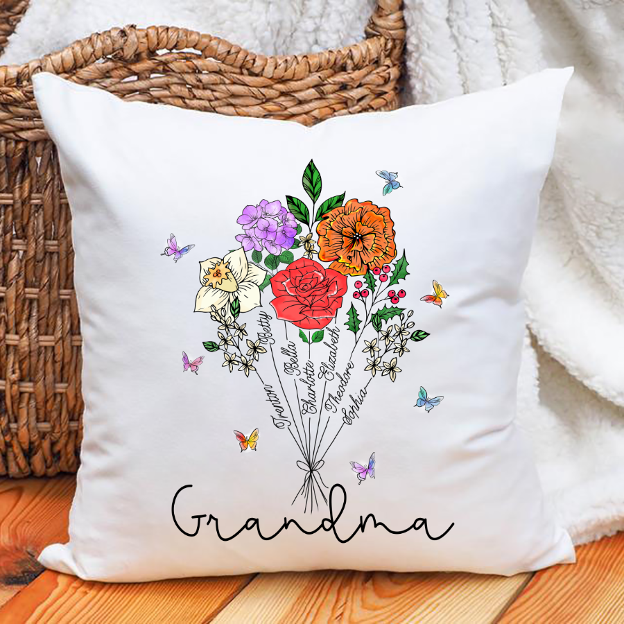 Personalized Grandma And Grandkids Flower Indoor Pillow