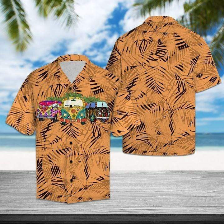 Hippie Car Orange Pattern Hawaii Shirt Unisex Adult Ha99133