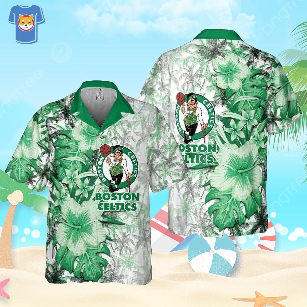 Boston Celtics Hawaiian Shirt Hibiscus Flower Pattern