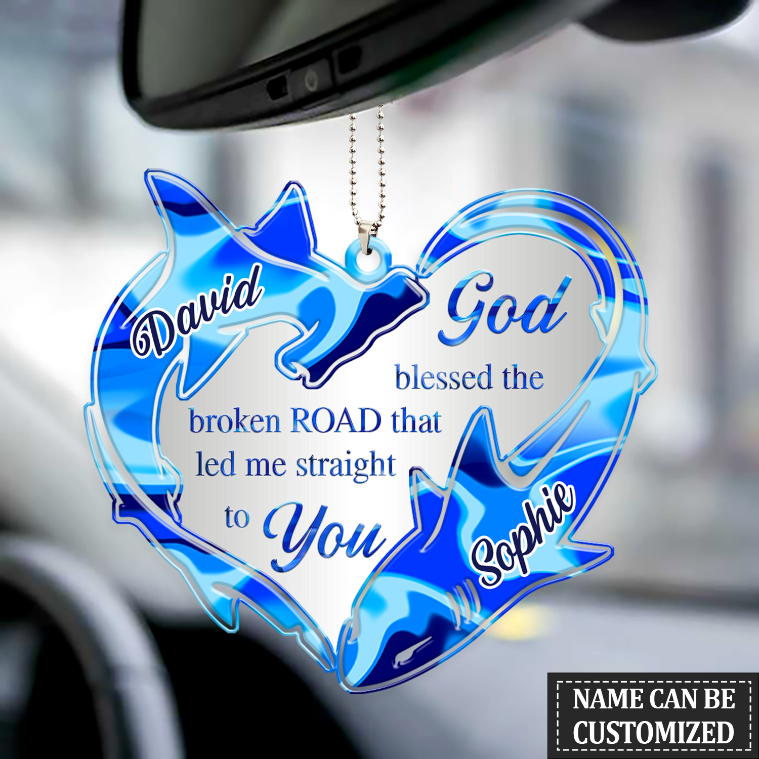 Shark In Heart Shape God Blessed Personalized Ornament, Premium 2-Sided Mica Car Hanging Ornament , Best Mother’S Day Gift Ideas, Personalized Mother’S Day Gift