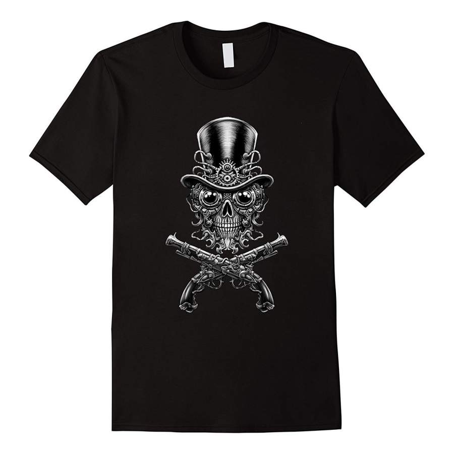 Steampunk Skull And Revolvers Vintage Casual T-Shirt