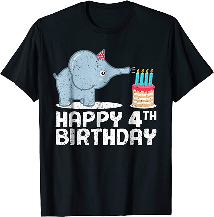 Happy 4th Birthday Boy Baby Elephant Kid Shirt four Year