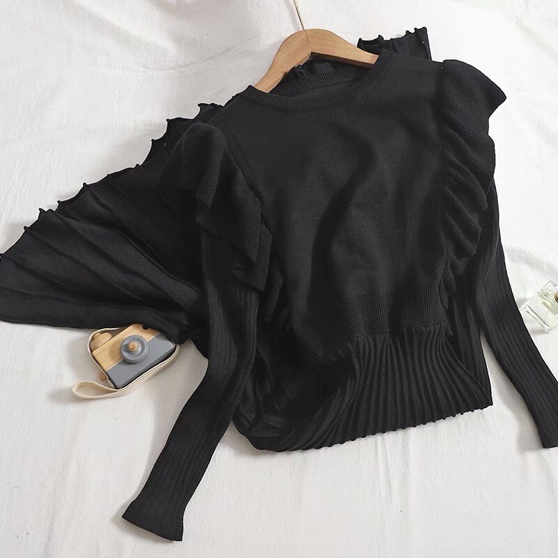 Vintage Elegant O-Neck Female Thicken Knit Long Dress Slim Full Sleeve Ruffles Women Sweater Dresses Vestidos Autumn 2021 Winter alx