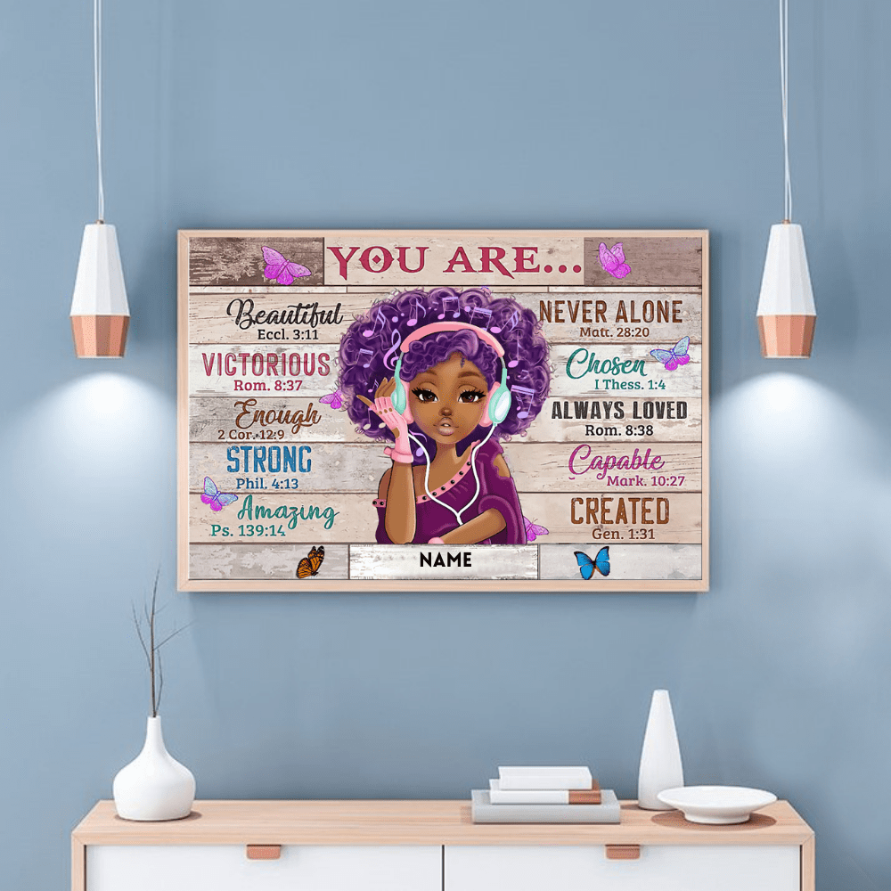 Wall Art Canvas Prints Poster Black Girl Purple Hair You Are Beautiful Pt007