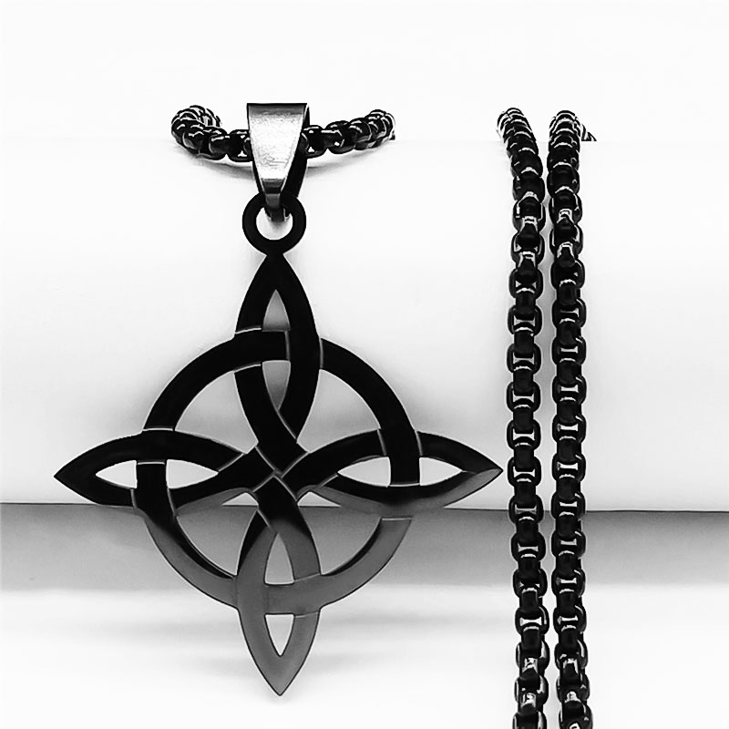 Stainless Steel Witchcraft Witch’s Knot Geometry Long Chain Necklace for Men/Women Black Color Jewelry bijoux femme N4273S03 alx