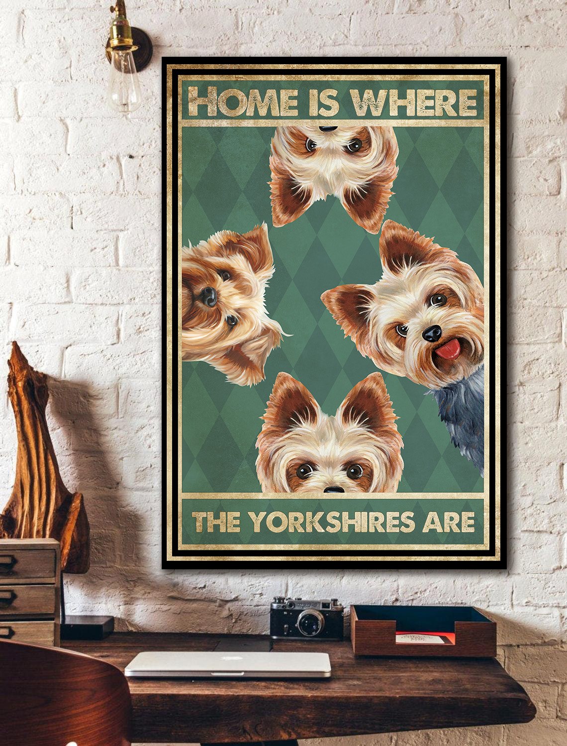 Yorkshire – Home is with your Yorkshires Canvas Gift for Friend Birthday Gift Warm Home Decor Wall Art Visual Art