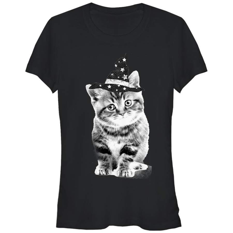 Lost Gods Junior’s Halloween Witch Kitten  T Shirt Black