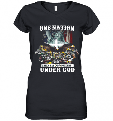 One Nation Green Bay Packers Under God Signature Women’S V-Neck T-Shirt