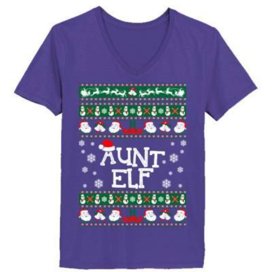 AGR Aunt Elf Ugly Christmas Sweater – Ladies’ V-Neck T-Shirt