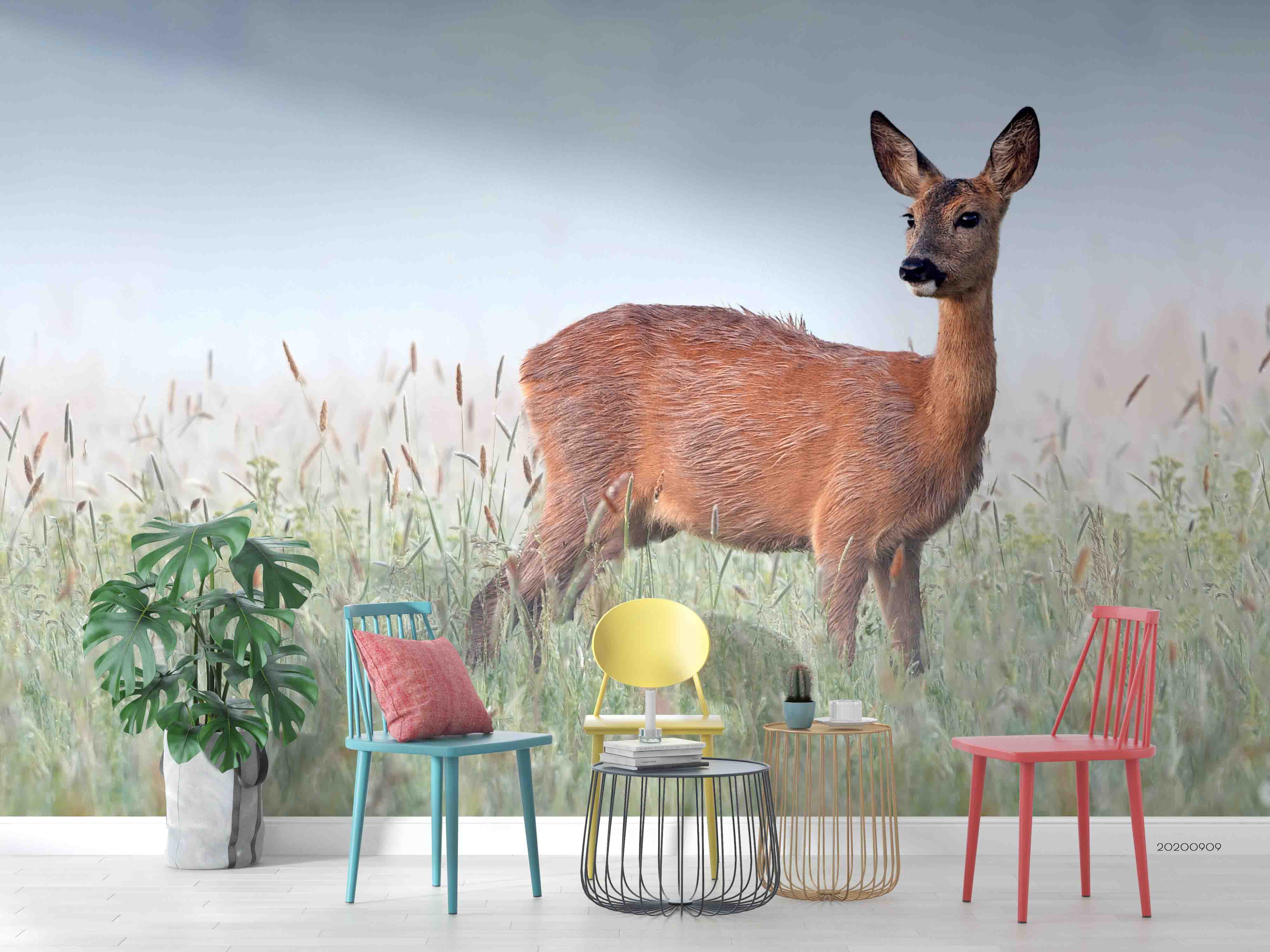 3D Grassland Deer Animal Wall Mural Wallpaper Lxl