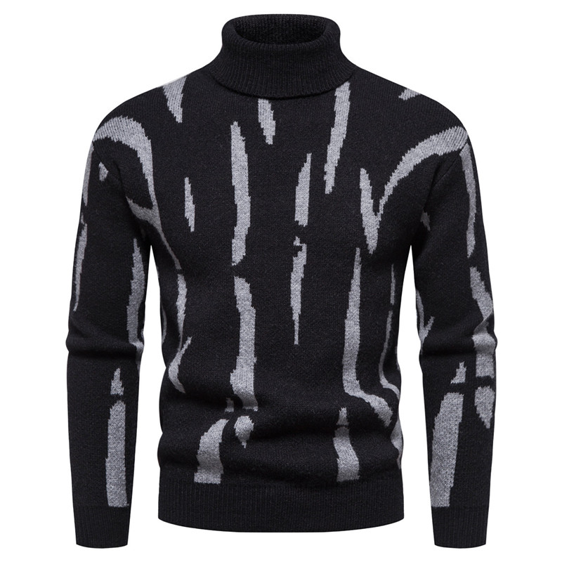 2022 New Winter Men’s High Neck Sweater Loose Retro Knitwear Stripe Coat Cute Korean Fashion Men’s Wear alx