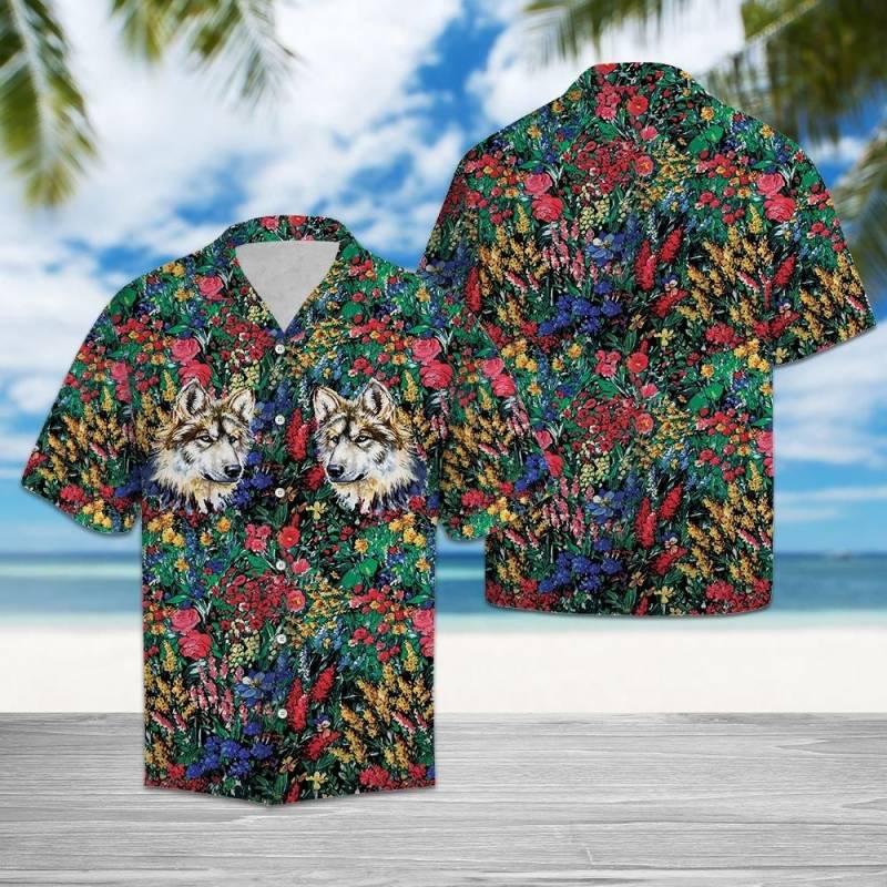 Artsyhomes Wolf Flowers Hawaiian Ha68140