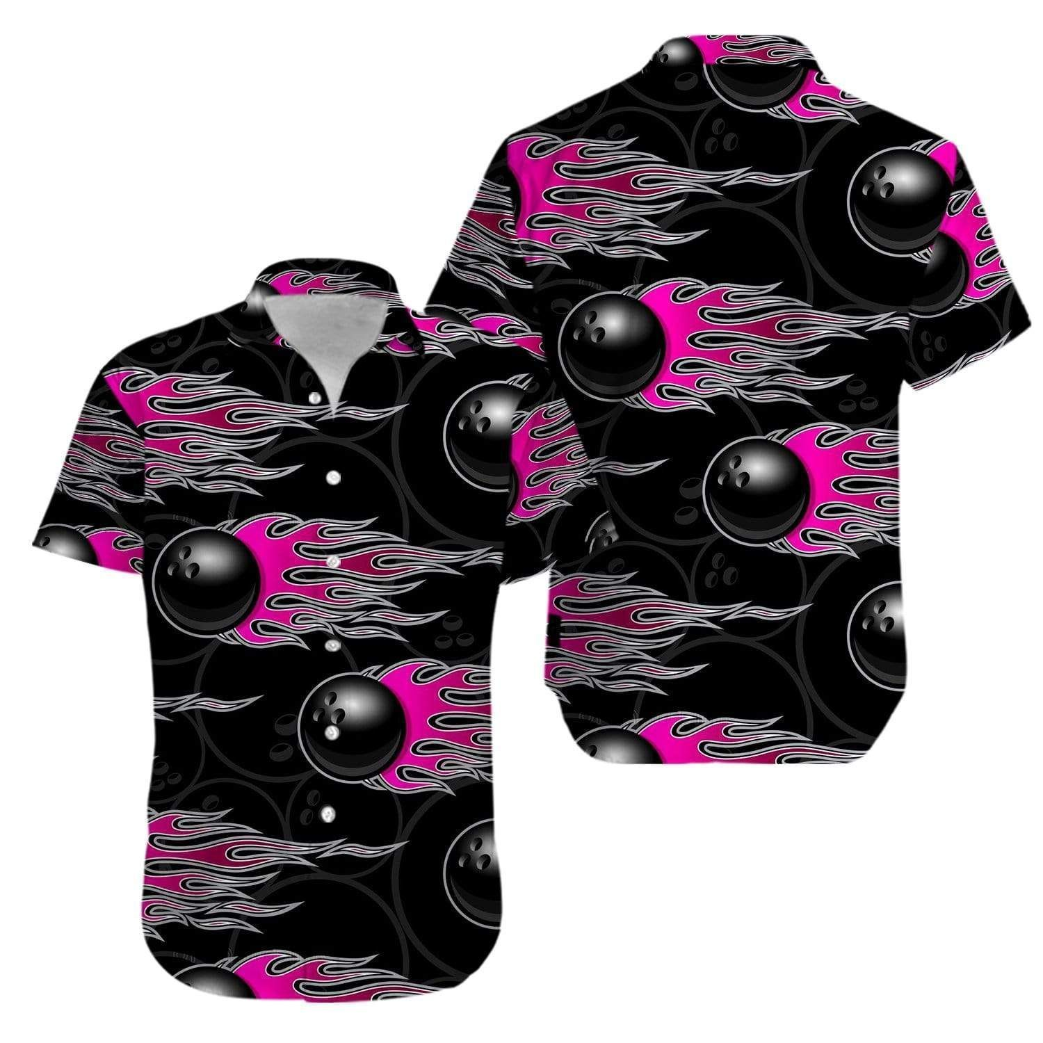 Bowling Fire Black Pink Aloha Hawaii Shirts For Men Women Ha67057