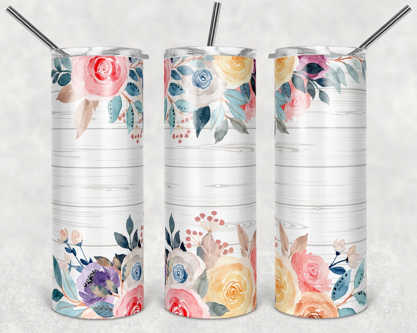 Wood Flower, Floral Tumbler 20Oz Skinny Tumbler - WoodworkingCore