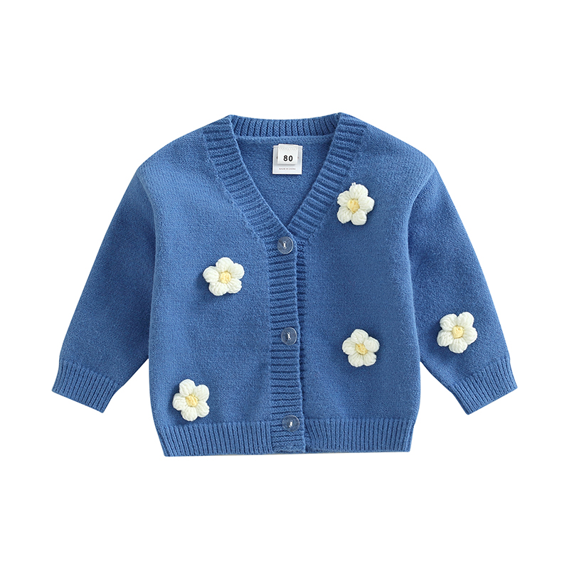 1-6Y Kids Girls Sweater Coat Baby Autumn Winter Clothing Flower Long Sleeve V Neck Button Knit Cardigan Tops Children Outerwear alx