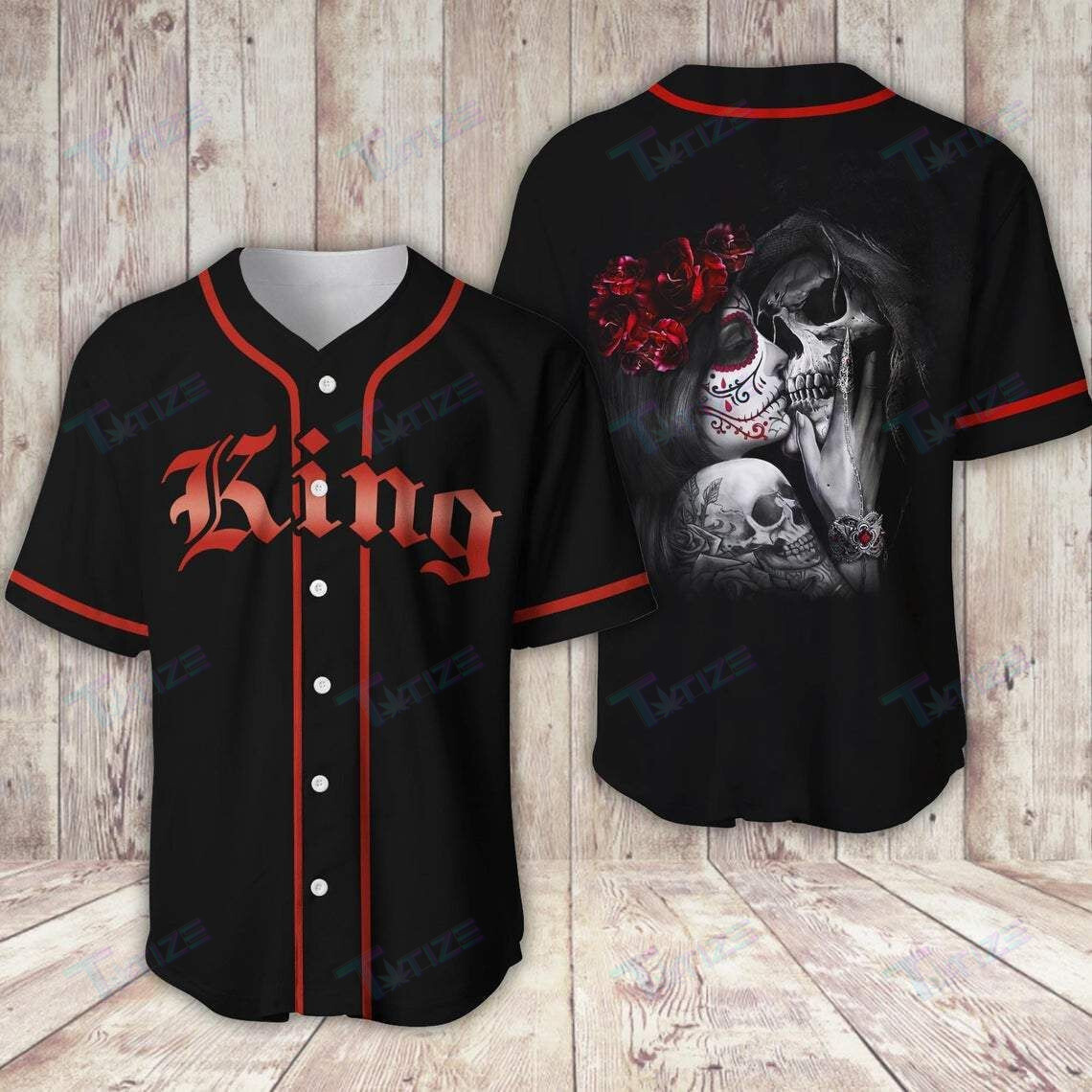 Tattoo King And Queen Skull Couple Baseball Shirt