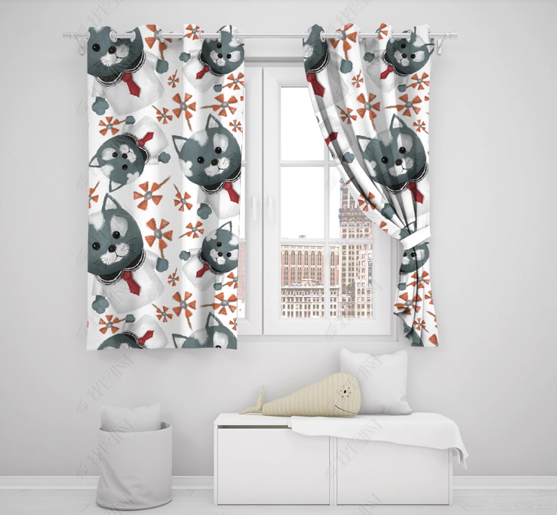 3D Hand Drawn Animal Cat Curtains And Drapes Lqh 253