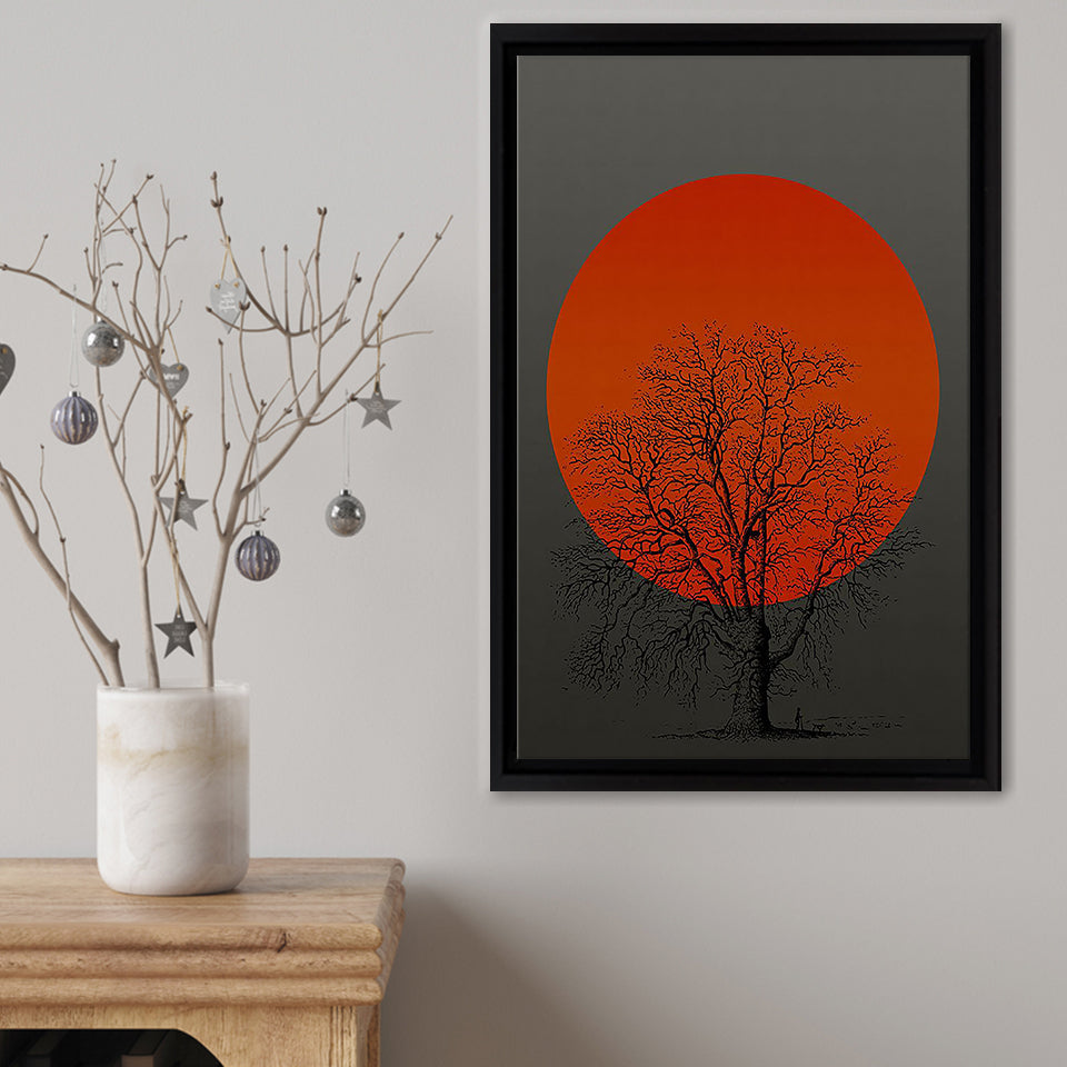 Orange Sun And Tree Framed Canvas Print – Canvas Painting, Canvas Art, Wall Art, Wall Decor