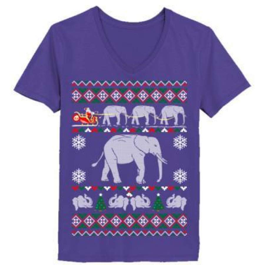 AGR Elephant Ugly Christmas Sweater – Ladies’ V-Neck T-Shirt