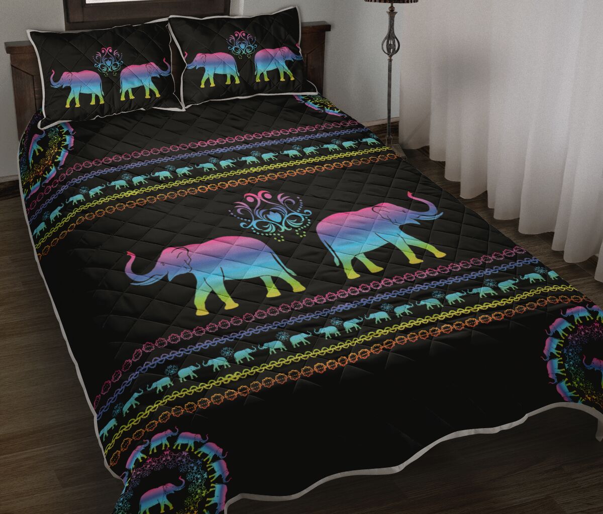 Elephant With Circle Pattern Full Color Qbs Quilt Bedding Set Bedroom Decoration Twin/Queen/King Size Bedding