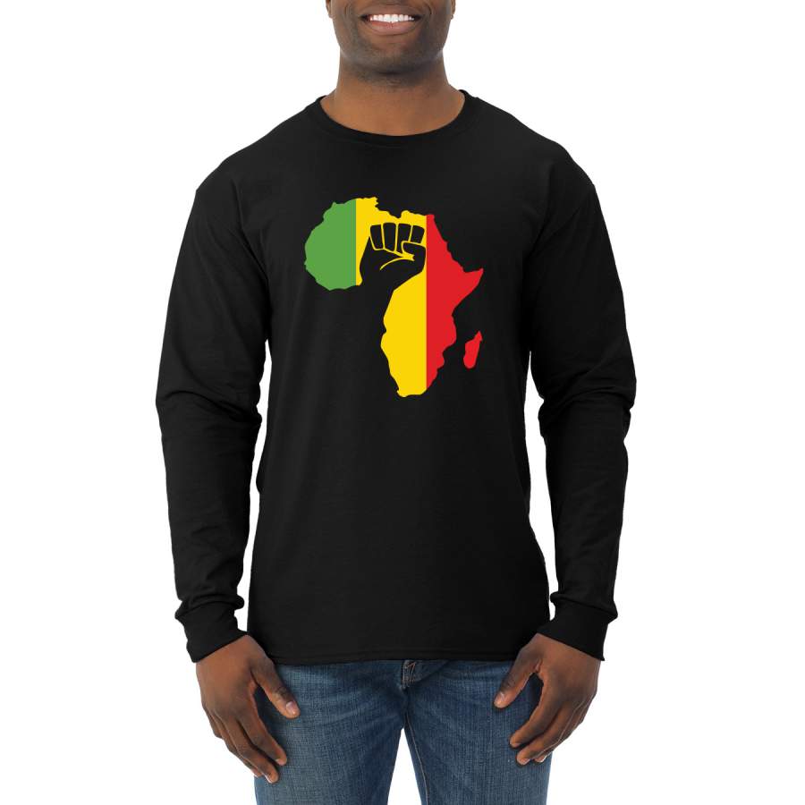 Love Africa Pride Map Black Power Fist Freedom Black History Month Gift Black Pride Mens Long Sleeve Shirt