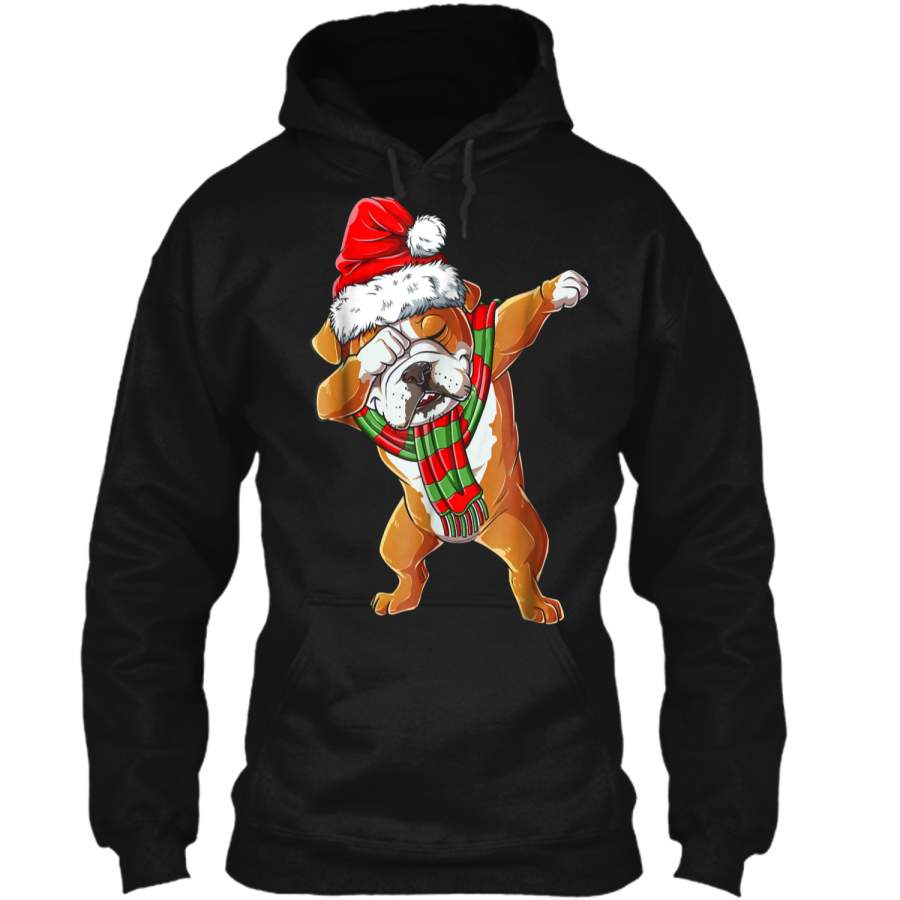 Dabbing English Bulldog Santa Christmas kids Gifts Pullover Hoodie 8 oz