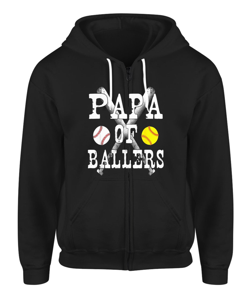 Vintage Papa of Ballers Zip Hoodie Funny Baseball Softball Zip-up Hoodie for Men – Gift for Dad