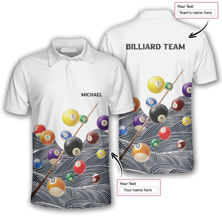 Retro Pattern Custom Billiard Shirts For Men, Custom Billiard Ball For Team, Men’S Billiard Polo Shirts